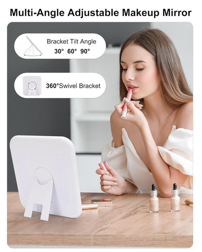 Relavel Travel Makeup Bag with LED Mirror, Portable Cosmetic Train Case with 3 Color Lighted Brightness Mirror, Makeup Artist Organizer Storage with Adjustable Dividers Make Up Box - Blue Flower