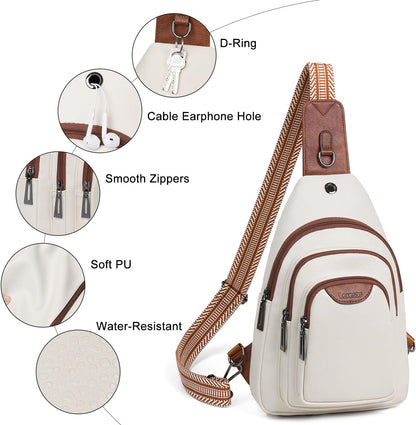 10L Crossbody Sling Bag for Women Men Anti Theft Cross Body Fanny Pack Belt Bag Purse Gifts for Women Faux Leather, Beige Brown
