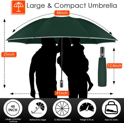 Bodyguard Inverted Umbrella - Large Windproof for Rain & Sun, Compact Reverse With Reflective Stripe, Teflon-Coated for Women Men, Travel Folding With Cover Bag