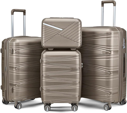 Luggage Set 4 Piece with Spinner Wheel, TSA Approved Expandable Hardshell Suitcase, Lightweight Travel Family Set for Men and Women(Champagne)