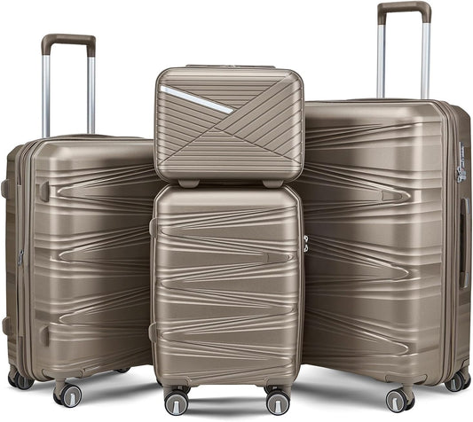 Luggage Set 4 Piece with Spinner Wheel, TSA Approved Expandable Hardshell Suitcase, Lightweight Travel Family Set for Men and Women(Champagne)