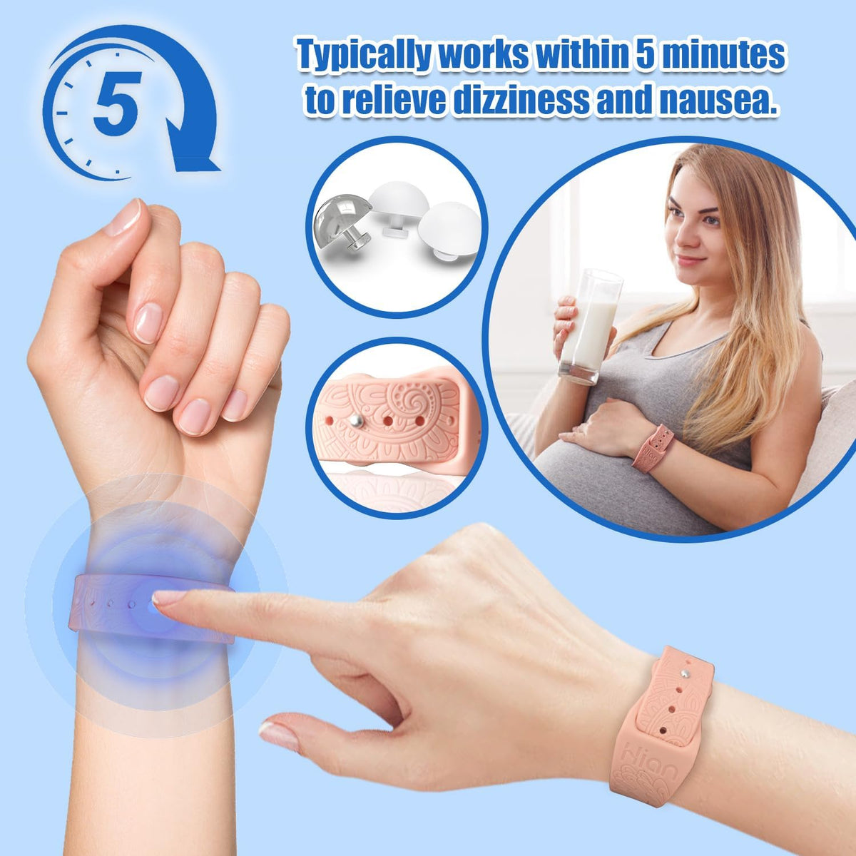 Motion Sickness Bracelets Sea Sickness Wristbands for Motion Sickness / Morning Sickness /Pregnancy Nausea Anti Nausea Wristband Acupressure Nausea Bands Motion Sickness Bands（3Pairs-Bule+Beryl+Black）