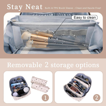 BOYATU Travel Makeup Bag Cosmetic Bags for Women: 3 Pcs Set Portable Make up Bag with Handle - Vegan Leather Toiletry Bags with Compartments - Makeup Organizer for Travel Essentials(04-white)