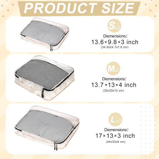 5 Pcs Packing Cubes for Suitcase Large Travel Cubes Carry on Luggage Organizer Bags for Clothes Accessories(Mixed,Khaki)