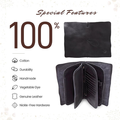 Genuine Leather Nomad Organizer Travel Wallet | Women's Wallet Clutch Passport Holder