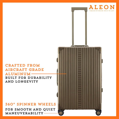 Aleon All Aluminum Lightweight 26" Carry-On Luggage - Hardside Carry-On Suitcase, TSA Approved, Hard Shell Suitcase for Travel, Airline Approved Hard Spinner Wheels Luggage (Champagne)