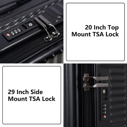 2 pieces 20/29 Aluminum Frame Carry On and Checked Luggage Set with Side Opening, Lightweight Hardshell ABS+PC Trunk Suitcase with TSA Lock, 360° Universal Wheels & Adjustable Handle, Black