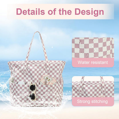 LEDAOU Beach Bag Waterproof Sandproof Women Tote Bag Pool Bag with Zipper for Gym Grocery Travel with Wet Pocket