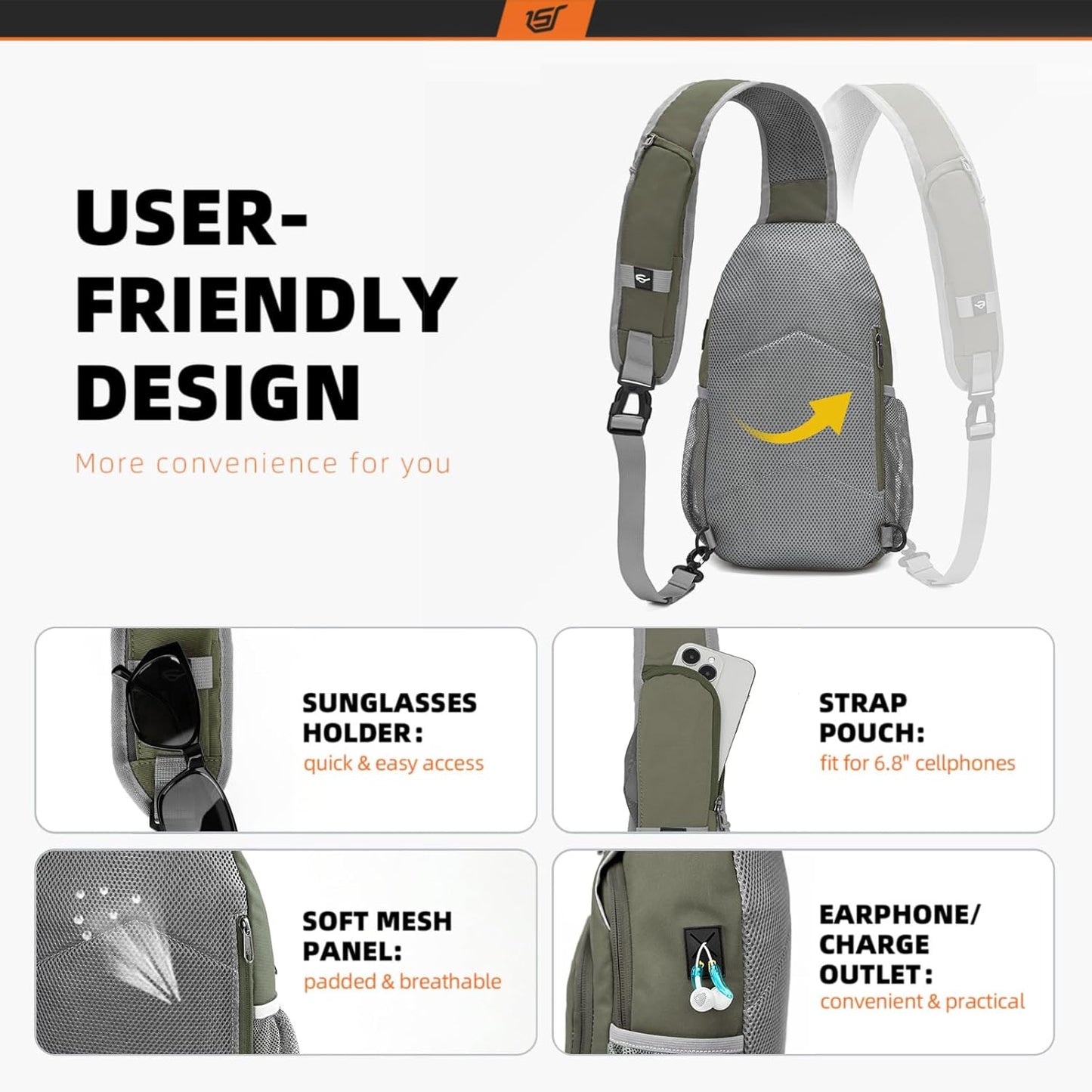 SKYSPER Sling Bag RFID Crossbody Sling Backpack Cross Body Shoulder Bag Travel Hiking Daypack for Women Men