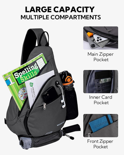WATERFLY Large Crossbody Sling Bag: Over Shoulder Backpack Daypack Casual Cross Chest Side Pack