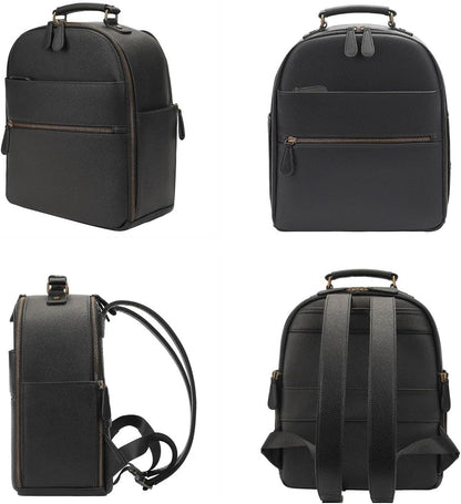 Small Camera Backpack, Classic PU Leather with 11 Inch Pad/Tablet Compartment, Professional Camera Bag for Photographers for DSLR, 10L Black