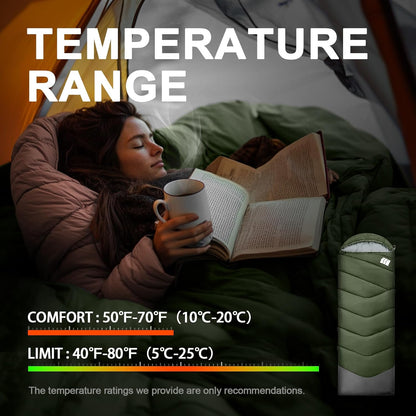 Sleeping Bags for Adults Cold Weather,Portable, Waterproof,Lightweight Sleeping Bag for Tall Girls Boys with Compression Sack for Warm Camping, Hiking, Outdoor & Indoor
