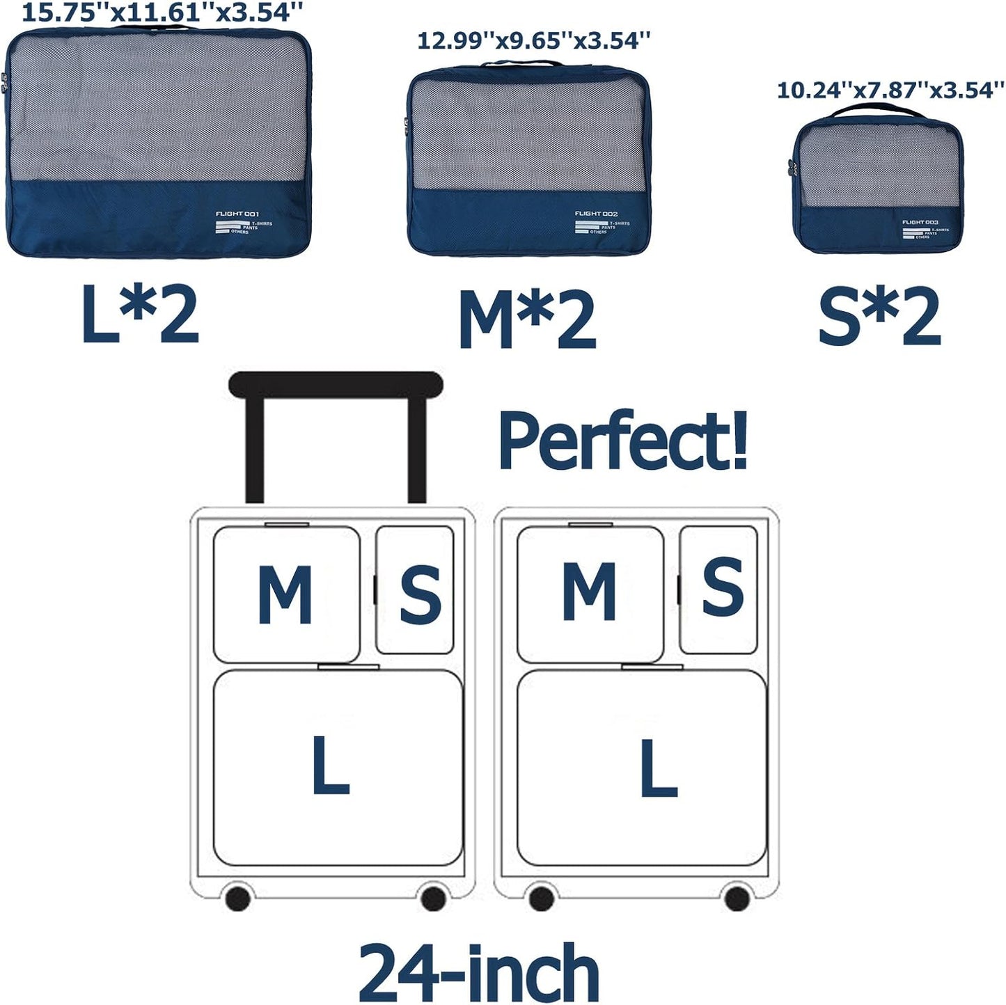 Packing Cubes Set Travel Luggage Organizers Suitcase Lightweight Accessories Navy Blue