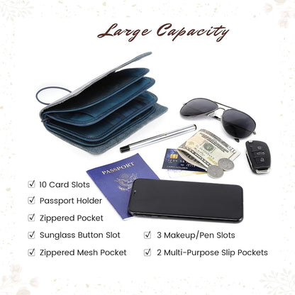 Genuine Leather Nomad Organizer Travel Wallet | Women's Wallet Clutch Passport Holder