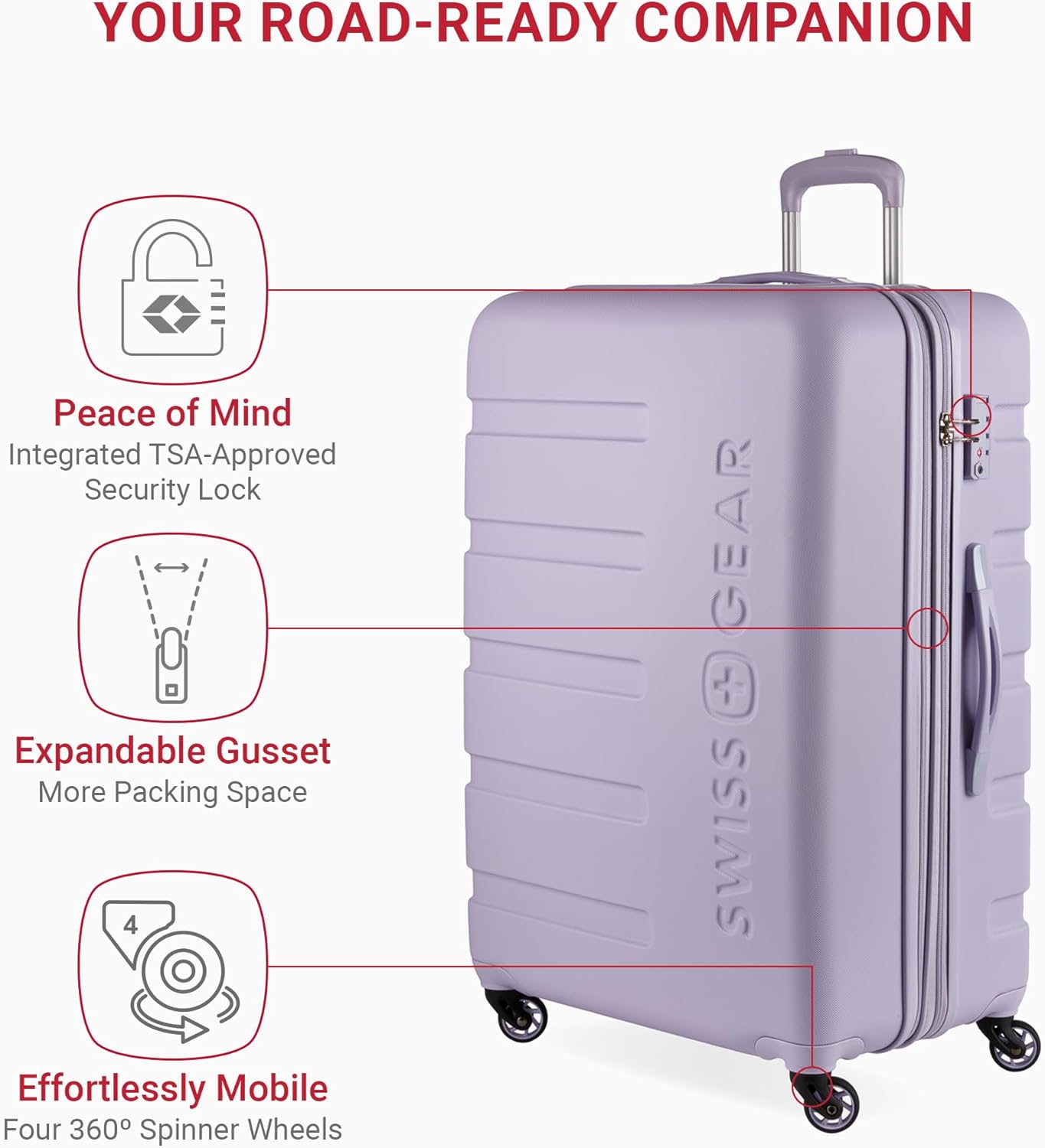 SwissGear 7366 Hardside Expandable Luggage with Spinner Wheels, Evening Haze, Checked-Large 27-Inch