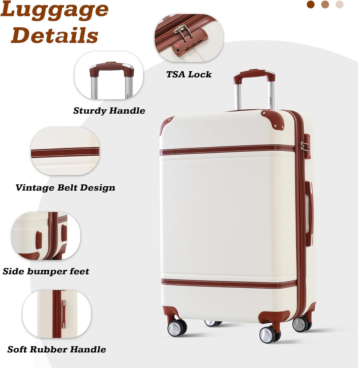 Merax Suitcase Set 28 inches Expandable Luggage with TSA Lock Spinner Wheels Hardshell Lightweight Vintage Luggage with Travel Bag,White