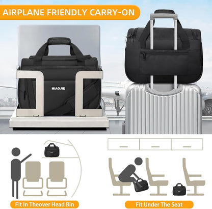 Underseat Carry On Luggage Lightweight Travel Tote Weekender Bag Overnight Duffle Bag for Travel, Travel Essentials Personal Item Travel Bag for Women and Men,Black-16Inch