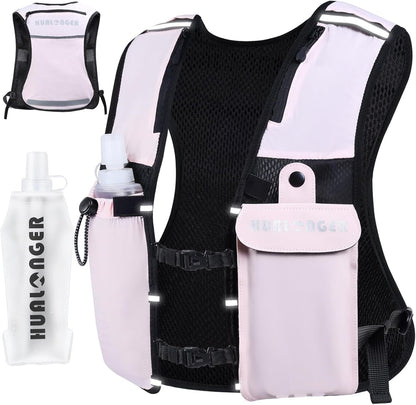 Running Hydration Vest for Women Men,Lightweight Breathable Hydration Pack with 500ml Soft Flask, Adjustable Chest Straps Reflective Backpack for Trail Running Marathon Race Jogging Cycling