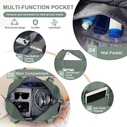 Travel Duffel Bag, Sports Tote Gym Bag, Shoulder Weekender Overnight Bag for Women