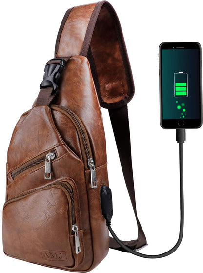 AMJ Crossbody Sling Bag Men Women, Casual Shoulder Backpack, Chest Daypack Satchel for Hiking Travel