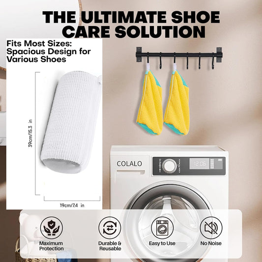 Shoe Laundry Bags for Washing Machine, 2 Pcs Shoe Washing Bag, Laundry Shoe Bag for Washer and Dryer, Reusable Shoe Washing Bags Shoe Washing Machine Bag (White-2Pcs)