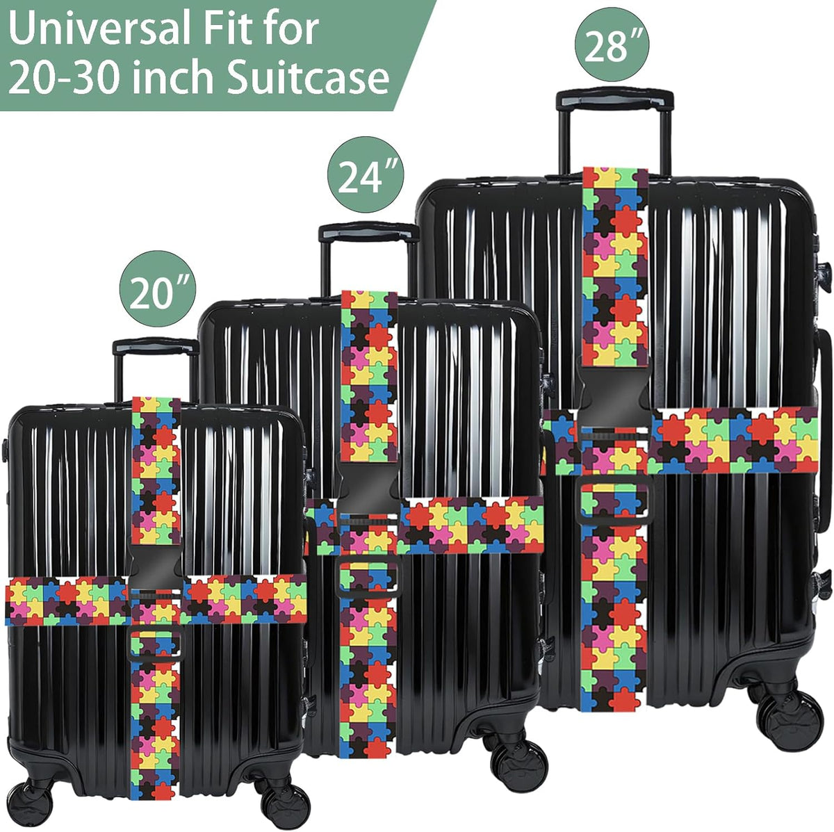 Puzzle Luggage Straps for Suitcases, Adjustable Luggage Travel Belts to Keep Luggage Security While Travel, Strong Polyester Fabric, Easy-to-Recognize Stylish Design Travel Accessories, 2 Pack