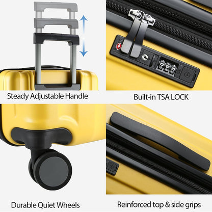 KROSER Hardside Expandable Carry On Luggage with Spinner Wheels & Built-in TSA Lock, Durable Suitcase Rolling Luggage with USB Port, Carry-On 20-Inch, Yellow
