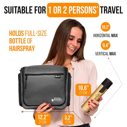 Travel Toiletry Bag for Men and Women - (10.6”x10.6”x3.2”) Large Hanging Toiletry Organizer - Waterproof Hygiene Bag with Metal XXL Swivel Hook, with Sturdy Zippers and 19 Compartments for Toiletries