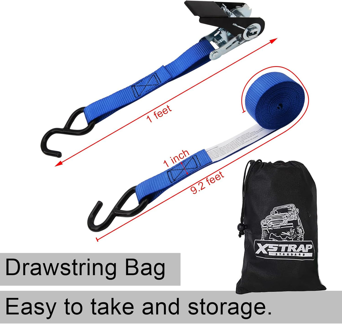 XSTRAP STANDARD Ratchet Tie Down Straps 4 Pk 10 Ft- 300 Lbs Load Cap- 900 Lbs Break Strength-Cargo Straps for UTV, ATV, Pickup,Truck, Moving Appliances, Lawn Equipment, Blue