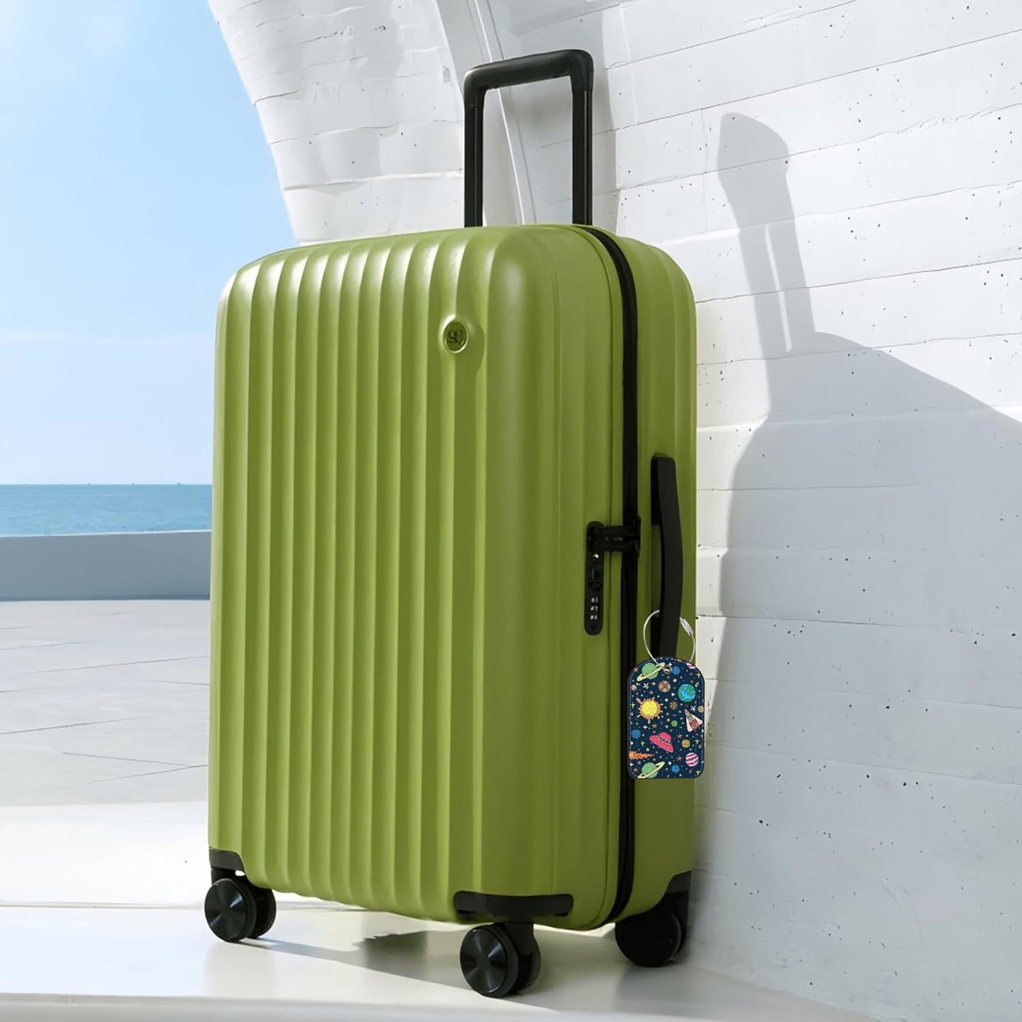 Space Planets Luggage Tag for Suitcase Set of 2 PU Leather Cute Luggage Tags with Stainless Metal Loop ID Label Privacy Flap Suitcase Tags for Women and Men Travel