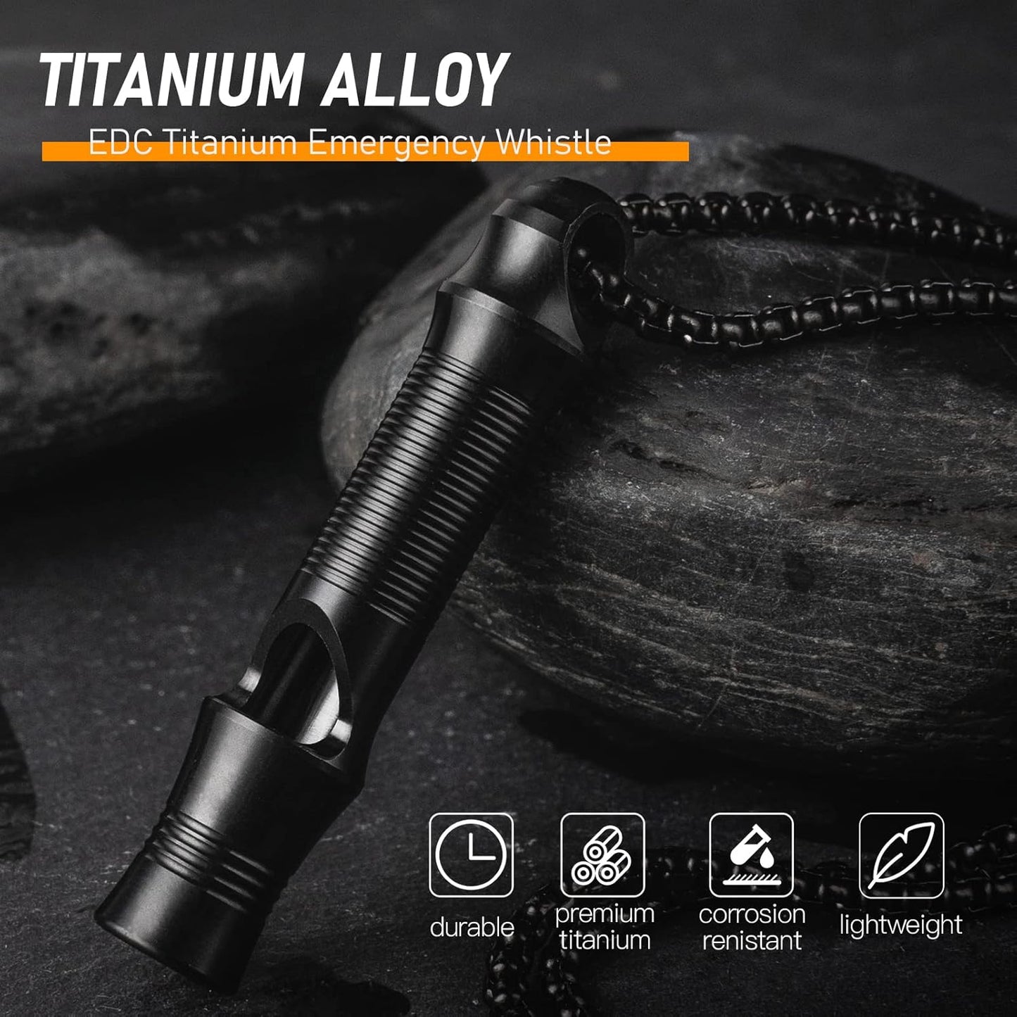 TISUR Titanium Emergency Whistle,EDC Safety Whistles Necklace Loud up to 120db,Survival Whistles for Survival,Hiking,Camping,Pets Training