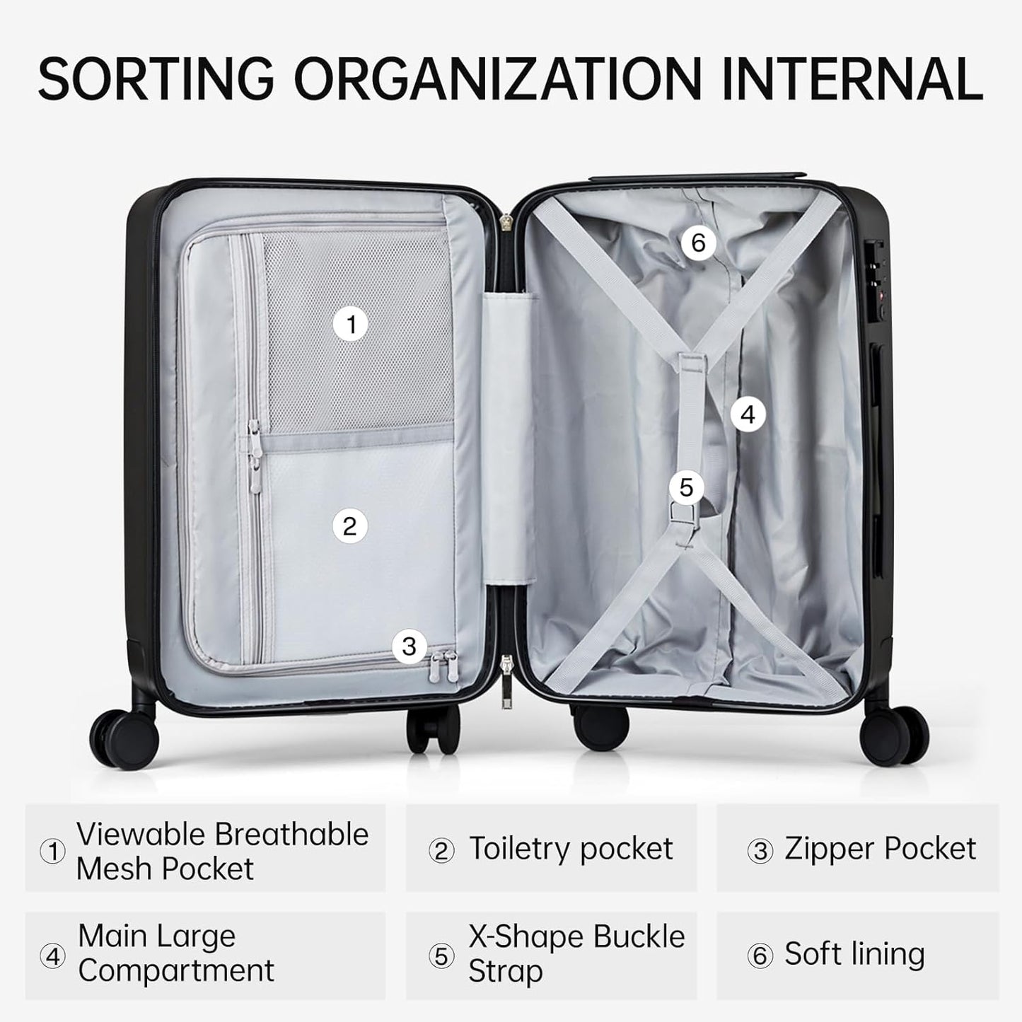 MILADA Carry On Luggage 22x14x9 Airline Approved With Wheels 20 inch Carry On Bag Hard Case Luggage TSA Approved Carry On Suitcase Rolling Luggage For Women Men, Grey