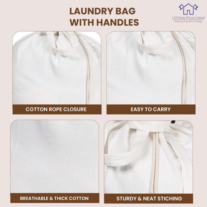 LFH Home Cotton Canvas Extra Large Laundry Bag with Handle, Heavy Duty Drawstring Closure Washable Laundry Bags School Travel, Home, Hotel, College Dorm, Organizer Sack, Toys 28x36-White Thanks Giving