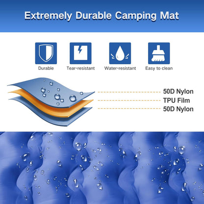 Double Sleeping Pad Camping, Self Inflating 6'' Extra-Thick 2 Person Pillow Built-in Foot Pump Waterproof Inflatable Sleeping Mat Backpacking, Tent, Hiking, Portable Camping Pad (Navy Grey)