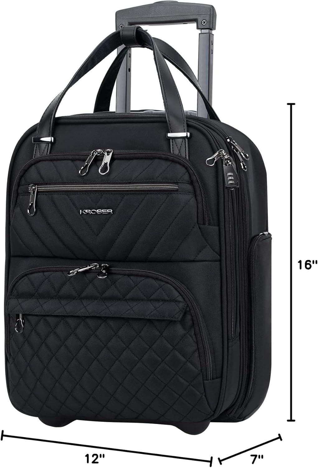 KROSER Carry On Underseat Multi-functional, 16-inch Underseater Lightweight Overnight Suitcase for Men Women, Black