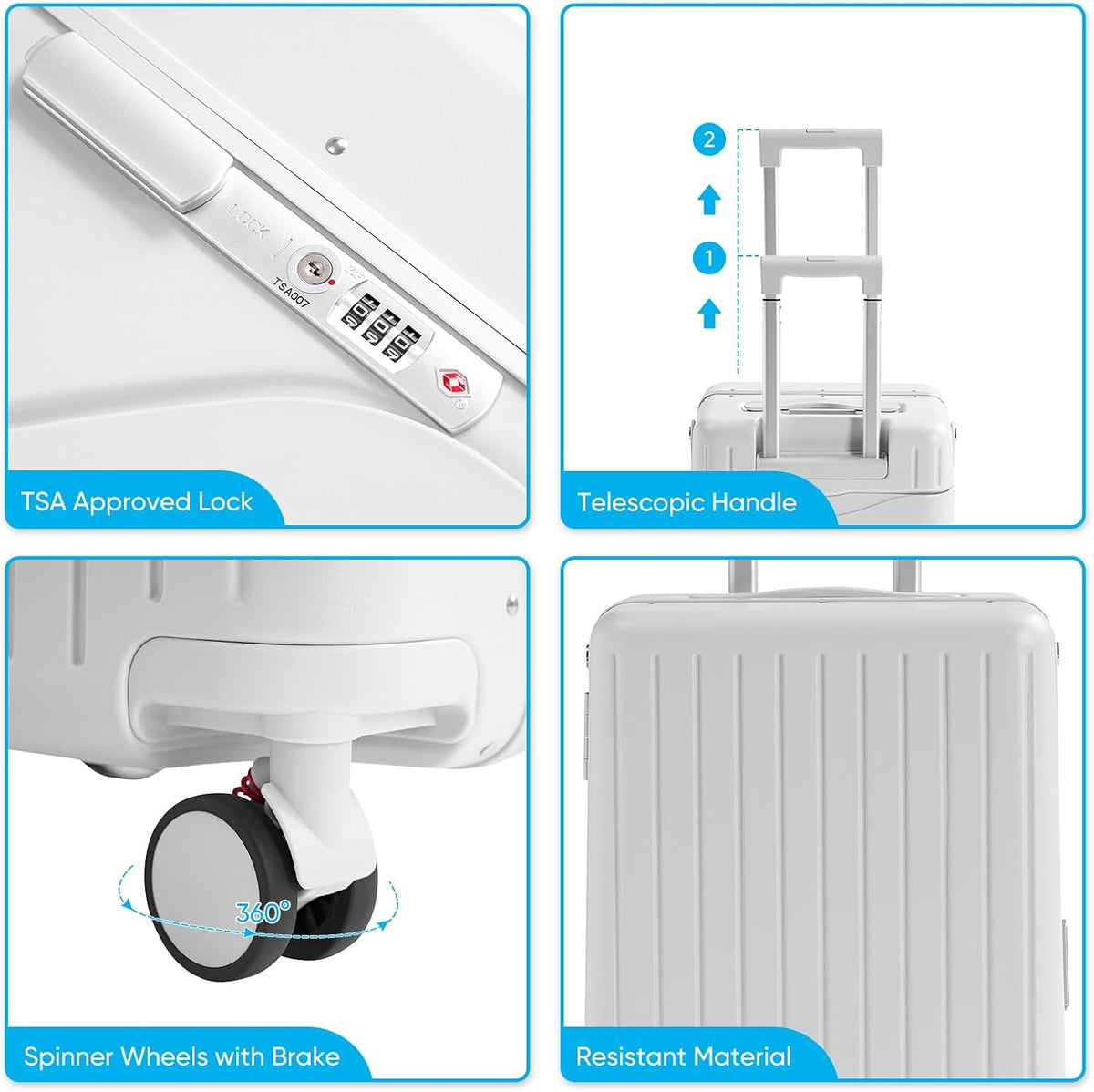 TABU 20" Ride-on Luggage with Seat For Kids & Adults，Carry On Hardshell Ride On Suitcase with 360° Lockable Spinner and TSA Lock, White