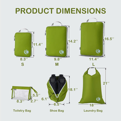 Cipway Compression Packing Cubes, Lightweight Travel Luggage Organizers with Shoe Bag, Toiletry Bag & Laundry Bag, Travel Essentials for Carry on Suitcase (8 Piece,Green)