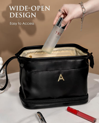 Birthday Gifts for Girls, Initial Large Makeup Bags, Personalized Double Layer Cosmetic Bag with Makeup Brush Organizer,Toiletry Bag, Gifts for Women Girlfriend Friends Female Mom Sister