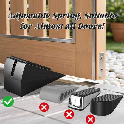 Large Heavy Duty Door Stoppers, Premium Spring Door Stopper for Bottom of Door, Adjustable Large Rubber Stoppers Wedge with Metal, Door Stop Suits Any Heavy Door (Black-0ne)