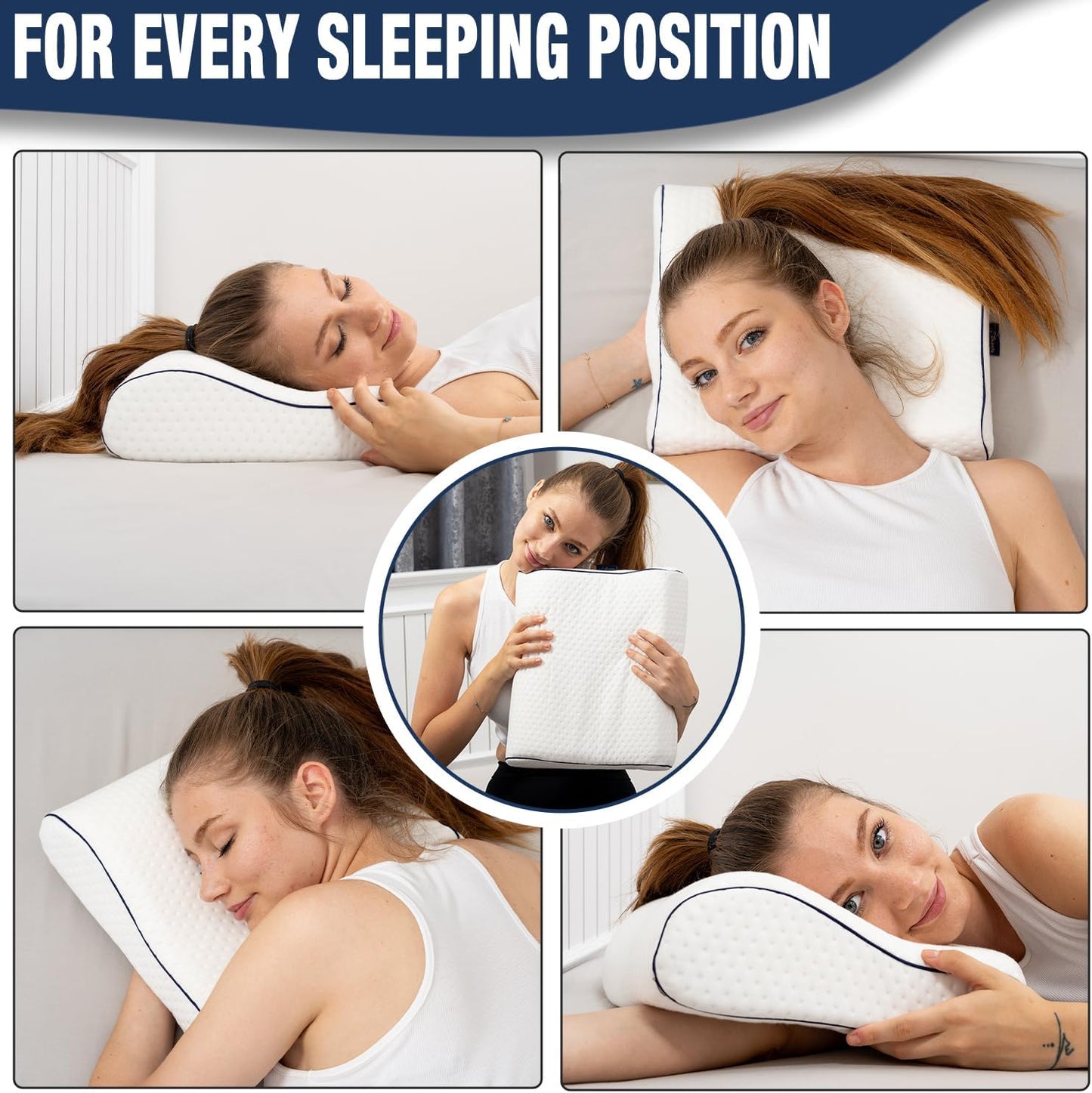 Travel & Camping Comfortable Memory Foam Pillow – Easy to Carry Portable Bag – Temperature Regulating Pillow Case (White Contour)