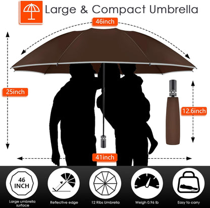 Bodyguard Inverted Umbrella - Large Windproof for Rain & Sun, Compact Reverse With Reflective Stripe, Teflon-Coated for Women Men, Travel Folding With Cover Bag