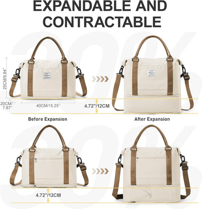 Travel Duffel Bag, Sports Tote Gym Bag, Shoulder Weekender Overnight Bag for Women