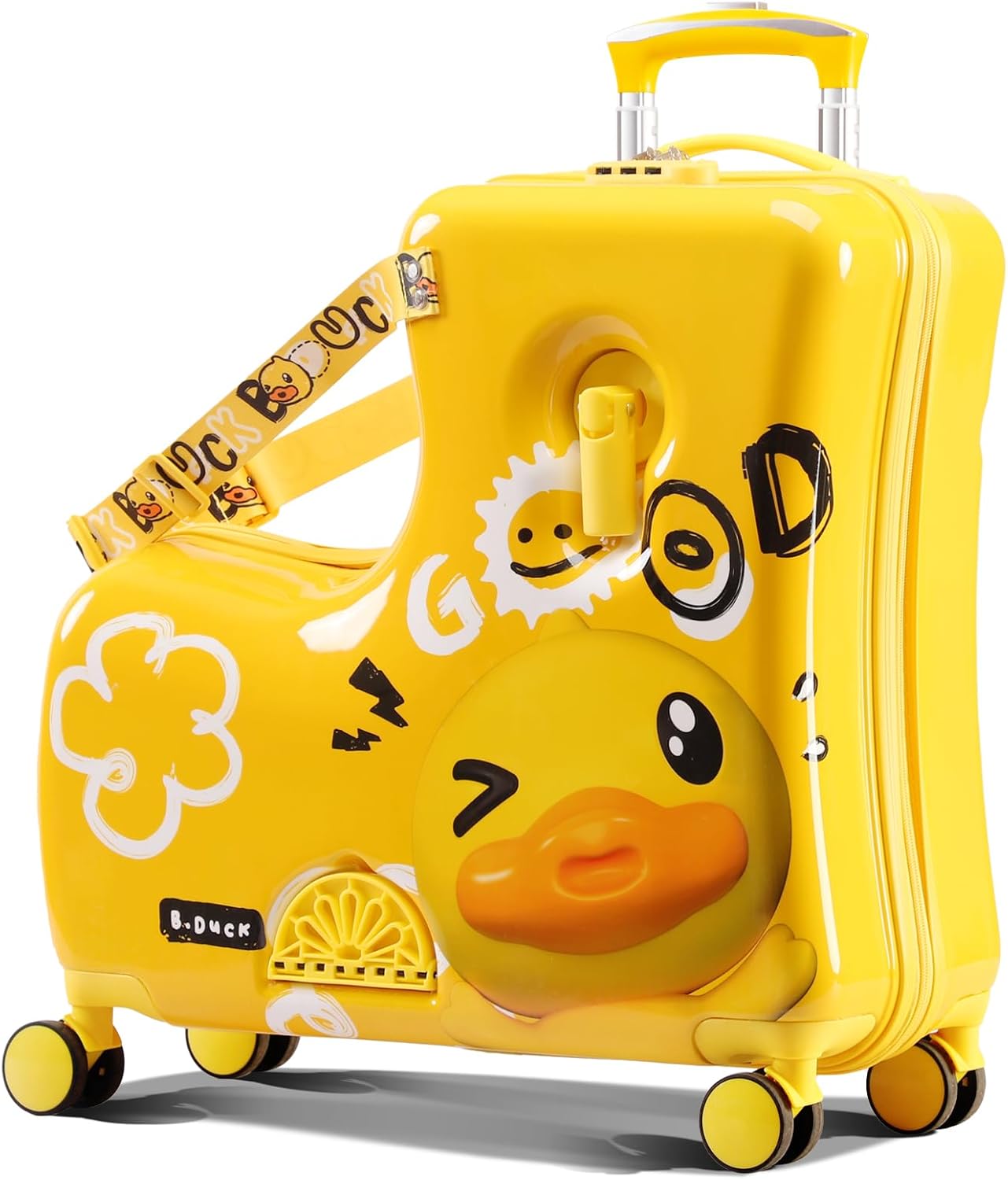 Kids' Lightweight Ride on Luggage with Spinner Wheels & Foldabe Design (Yellow Good, 20"+ Aged 1-3 Toddler)