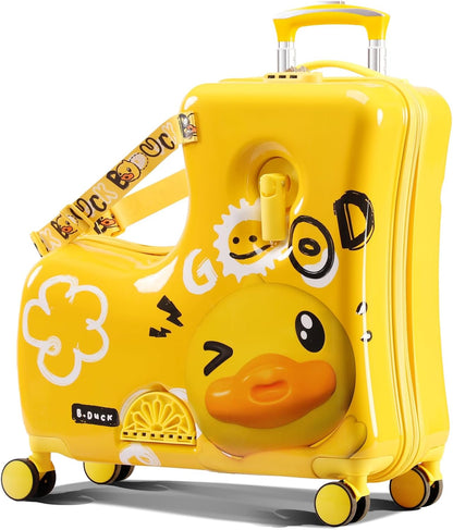 Kids' Lightweight Ride on Luggage with Spinner Wheels & Foldabe Design (Yellow Good, 20"+ Aged 1-3 Toddler)