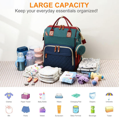 Diaper Bag, Backpack with Changing Station, Waterproof Baby Bag for Boys & Girls, USB Charging Port for Parents, Travel Backpack Baby Essentials & Lovely Baby Shower Gifts, RGB