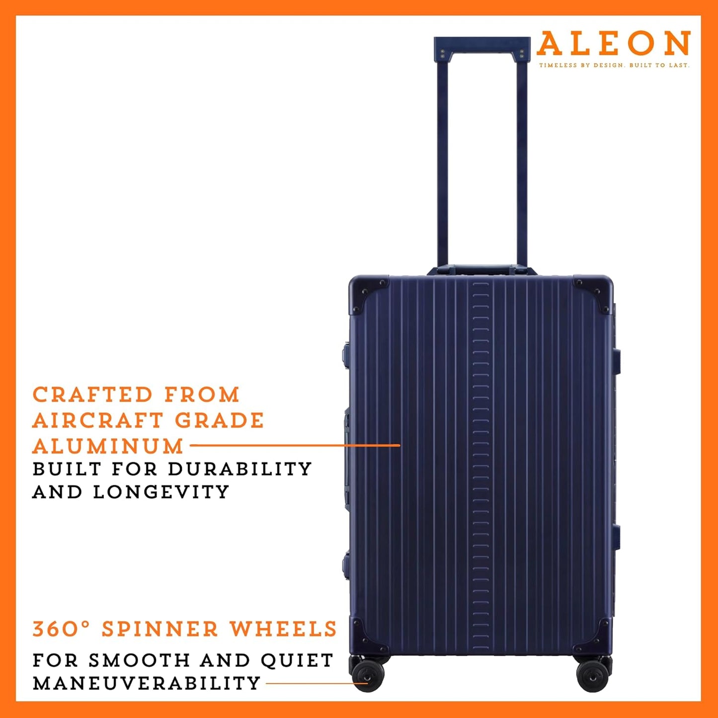 Aleon All Aluminum Lightweight 26" Carry-On Luggage - Hardside Carry-On Suitcase, TSA Approved, Hard Shell Suitcase for Travel, Airline Approved Hard Spinner Wheels Luggage (Sapphire)