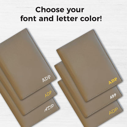 Personalized Monogrammed Taupe Leather RFID Passport Wallet