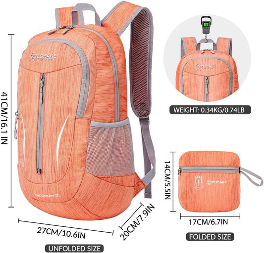 ZOMAKE 25L Ultra Lightweight Packable Backpack, Foldable Hiking Backpacks Water Resistant Small Folding Daypack for Travel(Orange)