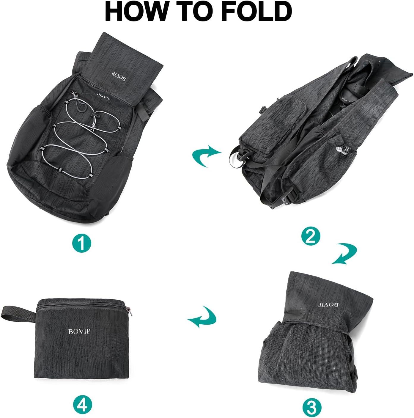 BOVIP 20L Hiking Backpack Lightweight Packable Hiking Daypack Small Travel Outdoor Foldable Shoulder Bag Black