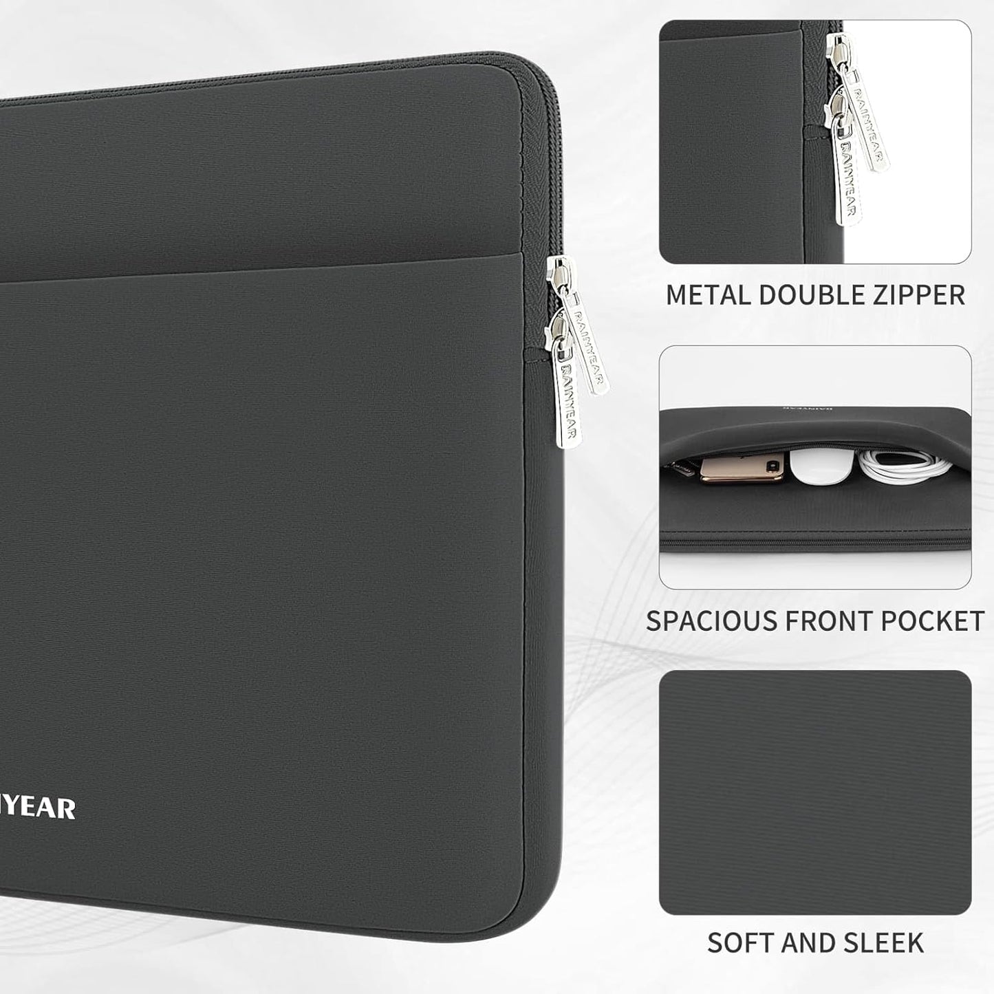 RAINYEAR Laptop Sleeve Case 15.6 Inch, Protective Portable Case with Front Pocket, Briefcase Handbag Computer Carrying Bag Laptop Bag Compatible for HP, Dell, Asus, Lenovo, Notebook, Gray